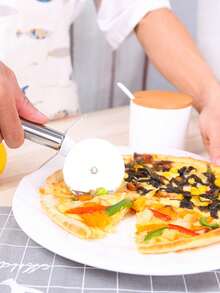 2pcs/Set, 1pc Stainless Steel Handle Wooden Pizza Roller, Pizza Cutter Wheel, Easily Roll Out Perfect Pizza, Kitchen & Dining Tool, Italian Pizza Accessory, Durable Material, Pizza Baking Tool, Stainless Steel Pizza Knife Roller, Stainless Steel Pizza Edge, Stainless Steel Pizza Kitchen Tool, Waffle, Dough Baking, Dessert, Tiramisu, Dry Sandwich, Women's Gift, Household Gift, Holiday Gift, Family Gift - Multicolor - View 3