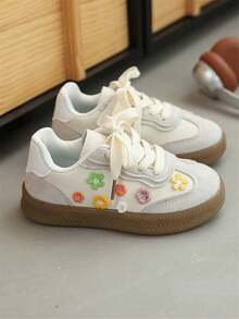 1 Pair Girls Flower Sneakers, New Spring/Autumn Children Princess Casual Soft Bottom Breathable Shoes - Beige - View 2