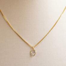 Colar Coração Cristal banhado a ouro 18k - Dourado - Visão 5