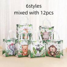 12 قطعة من حقائب هدايا قماش غير منسوج بتصاميم حيوانات الغابة الاستوائية، للمناسبات والأعياد والهدايا والتسوق - متعدد الألوان - مشاهدة 10