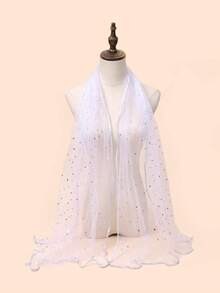 1pc Black Edged Starry Chiffon Scarf, Versatile Fashion Sunscreen Shawl Suitable For All Seasons, Spring/Summer - Apricot - View 9