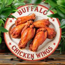 [2D Flat] Vintage Buffalo Chicken Wings Round Metal Sign - 20.32x20.32 Cm Aluminum Wall Decor, Scratch & UV Resistant, Anti-Graffiti Finish, Perfect For Home, Kitchen, Garden, Bar, And Music Halls, Vintage Wall Decor |   Retro Style Decor |   Durable Aluminum Sign, Chicken Decor - 混合色 - 查看 2