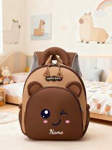 1pc Mini Casual Multipurpose Black & Brown Backpack With Cute Cartoon Bear Print And Nylon Zipper Closure. This Latin Dance And Fitness Backpack Is Customizable. Custom Packaging Can Add Personal Name Or Holiday Greetings. Customizable With Name, Letter, Lucky Number, Etc. Suitable For Travel, Outings, Dancing, Workout, Birthday Gift, Souvenir Bag, Back To School, Christmas And New Year. - Brown - View 20