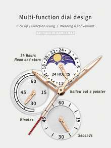 LIGE Fashion Men's Quartz Watch Sun-Moon Dial Design Water-Resistant For Daily Wear Luminous Classic Triple-Subdial Design Clock-Style Hour Hand Men's Timepiece - Silver - View 9