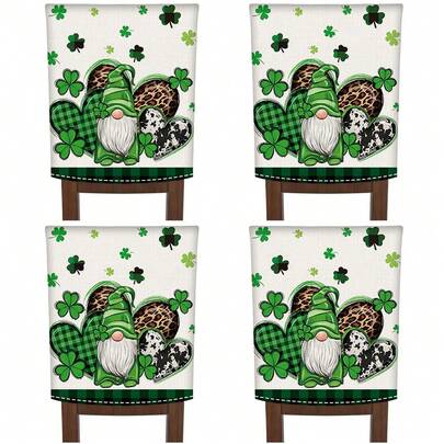 2/4/6PCS St. Patrick's Day Chair Cover, Featuring A Plaid Leopard Heart And Clover Pattern Dwarf Dining Chair Cover, Removable And Washable Chair Protector, Suitable For Kitchen, Dining Room, Irish Festivals, And Party Decorations