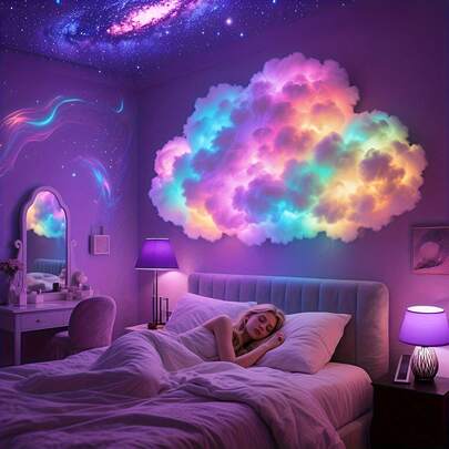 1pc 200cm/400cm Smart Cloud Lamp, DIY Thunder Cloud LED Light (Single), Rhythm Music Night Light, USB Powered Wall-Mounted Giant Cloud Lamp - Made Of ABS Resin, Dimmable - Colorful Atmosphere Night Light, Ideal For Gaming Room And Party (Light Source Included) - Popular Christmas Gift, Suitable For Office, Bedroom, Gaming Room, Hotel, Party And Restaurant Holiday Decoration