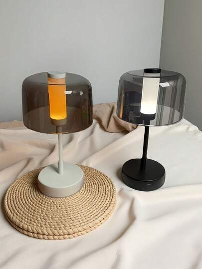 1pc USB Rechargeable Desk Decor Lamp, With 18650-1200mAh Battery, Metal Lamp Body, Acrylic Lampshade, Eye-Caring LED Light With 3-Color Stepless Dimming Touch Control, Umbrella Lamp, Suitable For Bedroom, Dining Table, Bar, Bedside, Camping, Office, Dorm, Kitchen, Living Room, Sofa Side Table Lighting, Holiday Gift, Christmas, Valentine's Day