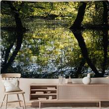 1pc Large Horizontal Tree Reflection Water Tapestry -  Sunny Day Nature Wall Hanging For Home, Dorm, Office - Soft Fabric With Calming Green/Blue/Golden Landscape - Ideal Gift (Bedspread, Cover) - Polychrome - View 6