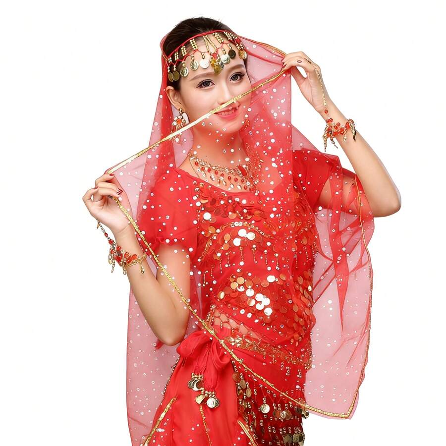 硬币装饰肚皮舞头饰 - 女士发饰，宝莱坞阿拉伯舞服装，万圣节节日表演头饰 - 彩色 - 查看 1