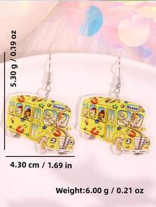 1 Pair Cute Creative Unique Funny Versatile Lively Campus Series School Bus Acrylic Cartoon Opossum Earrings, Suitable For Women In Daily Life, Festivals, Commuting - Multicolor - View 5