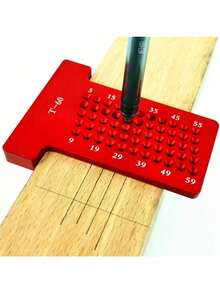 Vleant T型尺 T-60 测量工具 – 木工划线器和划线规，铝合金孔规木工标记工具（红色） - T型 - 查看 1