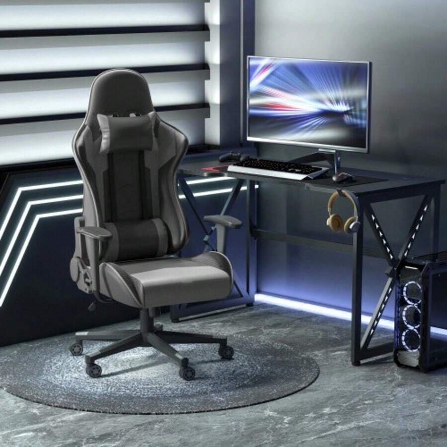 Ergonomischer Bürostuhl Gaming Stuhl Drehstuhl från Konstleder & Schaumstoff Schwarz 67,5x74x126-136cm för bekväma Arbeiten & Games - Svart - Visa 1