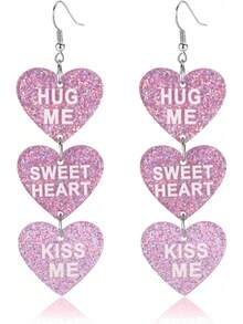 Hug Me, Sweetheart, Heart Pendant Earrings, Shiny Acrylic Heart Earrings, Jewelry Gift For Girlfriend, Wife, Mother On Valentine's Day - Multicolor - View 2