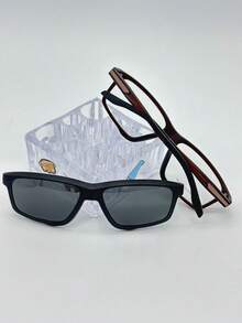 1 Lentes para Graduación 2610 Clips 2 un 1de Imán para ombre quadrado material TR 90 lente anti blu  Liso    Casual  Casual    Ninguno - Marrón - View 3
