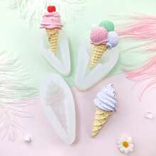 冰淇淋蛋筒造型蜡烛硅胶模具，手工树脂模具 - 白色 - 查看 2