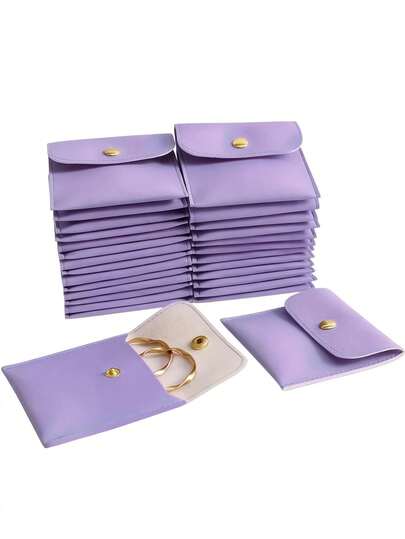 6pcs Purple Faux Leather Jewelry Pouches With Buckle Design - A Luxury Gift Bag For Earrings, Necklaces, Bracelets And Rings - Ideal For Storage, Packaging, Party Decor, Bridal Favors And Wedding Guest Gifts