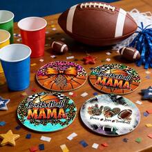 6/18/90pcsAmerican Basketball And Football Wooden Coaster Set, Non-Slip And Heat-Resistant, Protects Tabletops And Is Suitable For Kitchen, Dining Room And Dining Table Settings. - Multicolor - View 3