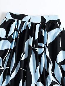 EARO Women's Floral Print High Waist A-Line Skirt, Summer Holiday Skirt Vacation Spring - Light Blue - View 8
