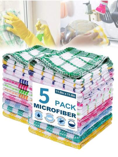 Pano de prato xadrez dupla face 30x30cm, toalha absorvente para secar louça, pano de limpeza de cozinha (cor aleatória)