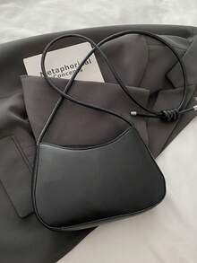 Sac à bandoulière avec nœud papillon et croissant, sac bandoulière chic, pochette minimaliste de couleur unie, design unique pour les déplacements - Noir - Voir 9