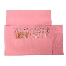 UnionPlus Velvet Travel Jewelry Roll Bag Organizer For Necklace, Elastic Band And Anti-Winding, Blush Pink - BlushPink - View 4