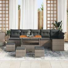 vidaXL 12-Teiliges Gartensofaset Mit Kissen, Grau Poly-Rattan - Grau - Übersicht 3