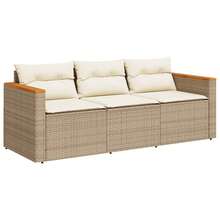 vidaXL 3-Sitzer Garten-Sofa Mit Kissen, Beige Polyratten - Beige - View 2