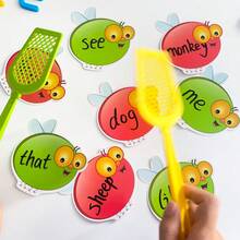 Lachilly DIY Swat Cards Double Sides Erasable Flashcards, 20 Pcs Dry Erase Fly Cards 4 Fly Swatters, Kids Quick Response Sight Word Games Learning Activity DIY Teaching Aids, Funny Educational Learning Games For Classroom - Multicolor - View 7
