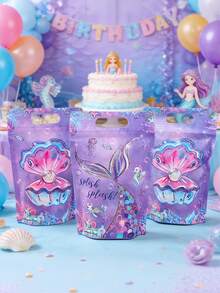 25个美人鱼主题3D手提袋，贝壳珍珠礼品袋，女孩生日派对回礼袋，紫色美人鱼装饰，美人鱼生日派对糖果袋，美人鱼主题派对礼品包装袋，婚礼装饰手提袋，新娘送礼会手提袋，婴儿派对甜点袋，性别揭晓派对手提袋，购物袋，厨房烘焙饼干袋，家居餐饮装饰，房间装饰，生日礼物，派对回礼 - 美人魚 - 查看 4