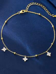 1pc S925 Sterling Silver Minimalist Beaded Chain Clover Anklet, Versatile For Vacation, Daily Wear, Exquisite Holiday Gift - Four Leaf Clover - View 11