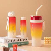 3pcs/Set New Car Cup, 3pcs Outdoor Sports Water Bottles With Colorful Straws, Portable And Elegant, Kitchen Supplies, Suitable For Outdoor Cycling, Hiking, Marathon, Yoga, Bedroom Needs, Travel Essentials, Suitable For A Family Of Three, Including Office Workers And Students - Multicolor - View 15