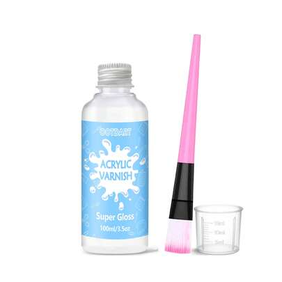 100毫升亮光丙烯酸清漆，高光透明密封剂，专业艺术家、业余画家，适用于画布艺术品、丙烯颜料、木材，快干水性，防紫外线和防泛黄，多表面适用，带刷子。