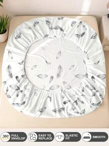 1件羽毛印花超柔软床笠 - 仅含床垫保护套，可机洗，适合北欧、极简、梦幻、卡通、INS风等多种风格，提升卧室时尚感，多种尺寸（特大/大号/标准双人/单人），适用于家庭/宿舍/公寓/客房/度假租赁及送礼。 - 彩色 - 查看 9