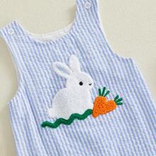 Ropa de bebé y niños pequeños - Petos, mamelucos, ropa de Pascua con bordado de conejo y zanahoria, mamelucos sin mangas - Neblina azul - Ver 4