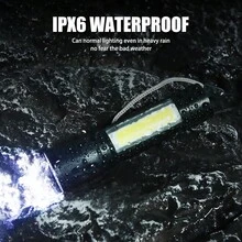 1 Stück tragbare, USB aufladbare Taschenlampe mit COB+XPE Zoom, 3 Beleuchtungsmodi, geeignet für Outdoor-Camping, Angeln, Notfälle - mehrfarbig - Übersicht 4