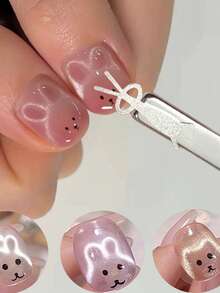 Nail Art Magnet, Cute Rabbit Shaped Cat Eye Magnet With Foldable Ears (Rabbit/Cat/Bear Pattern), DIY Gel Nail Polish Square Magnet, Nail Art Tool, Nail Art Supplies, Suitable For Press-On Nails, Back To School, Wedding, Vacation, Summer Nail Art - Multicolor - View 9