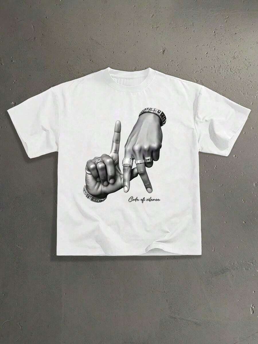 Manfinity Herr Rund Halsad Bokstavstryck Avslappnad Mångsidig Vardagskläder Kortärmad T-shirt Sommarkläder - Vitt - Visa 1