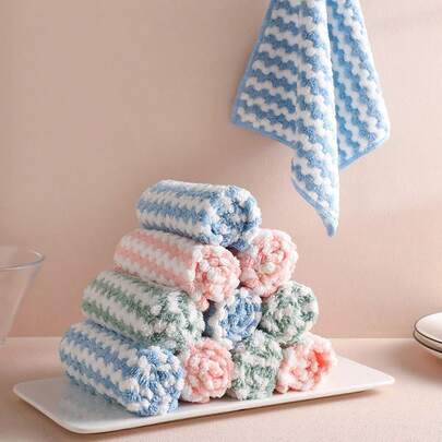 5/1pc Set Super Absorbent Anti-Oil Dishcloth, Extra Soft Thick Microfiber Dish Towel, Wavy Ionic Cleaning Cloth, Suitable For Kitchen/Bathroom/Car Cleaning Towel #Multi-Purpose Cleaning Cloth #Absorbent Dish Cloth, Random Color