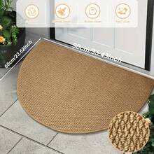 半圆形仿亚麻纹理门垫，适用于门厅、客厅、卧室、浴室、走廊、洗衣房、厨房、阳台等室内入口，现代涤纶材质吸水门垫，易于清洁，柔软法兰绒材质，可用作浴室地垫、厨房地垫、玄关地垫、浴室地垫、半圆形地垫，家居装饰，秋季家居装饰，房间装饰，浴室装饰 - 棕色 - 查看 3