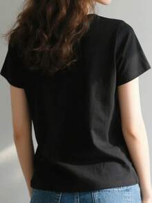 Graphic Women's Casual T-Shirt 220g XO 100% Cotton Tee 1 Piece Music Star Portrait Print T-Shirt Relaxed Fit Style - màu đen - Xem 2