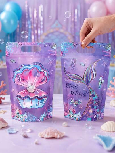 25pcs Mermaid Theme 3D Bags, Shell Pearl Gift Bags, Girls Birthday Party Favor Bags, Purple Mermaid Decor, Mermaid Birthday Party Candy Bags, Mermaid Theme Party Gift Packaging Bags, Wedding Decor Tote Bags, Bridal Shower Tote Bags, Baby Shower Dessert Bags, Gender Reveal Tote Bags, Shopping Bags, Kitchen Baking Cookie Bags, Home Dining Decor, Room Decor, Birthday Gifts, Party Favors