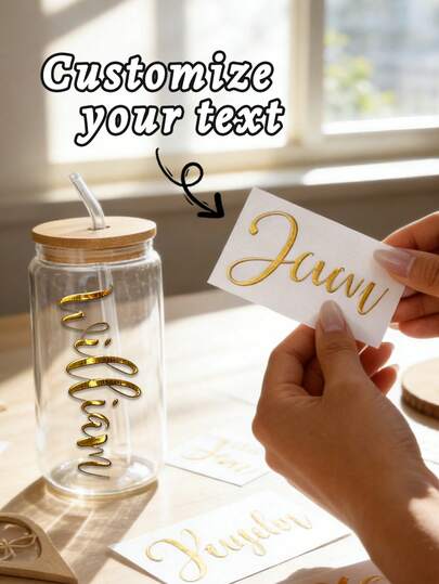 6/12/24 Peças Adesivos Personalizados de Nome de Cristal Dourado - Rótulos Personalizados de Casamento e Negócios para Garrafas de Água, Caixas de Presente, Logotipos, Adesivos de Agradecimento, Adesivos Personalizados Elegantes para Madrinhas, Casais, Mulheres, Decoração Doméstica e de Escritório, Perfeito para Nascimento