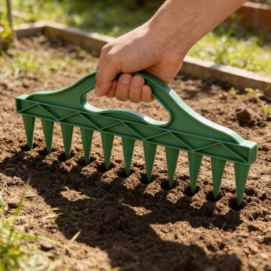 2件/4件装绿色手持式播种器和土壤打孔工具，园艺快速打孔耙，塑料精准间距播种器，适用于蔬菜、花卉、草坪园艺 - 轻便便携的园艺工具，适合初学者和专业人士