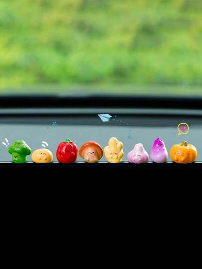 8pcs Random Cute Mini Vegetable Micro Landscape Decor Accessories, Car Interior Computer Screen Decorative Ornaments, DIY Decoration