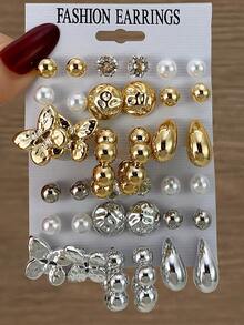 VKME 18件套金属材质蝴蝶结不对称卡片耳环 - XH92825187-88 - 查看 1