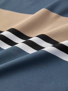 Men's Summer Short Sleeve Polo Shirt, Striped Collar, Casual Business Wear, Blue Half-Placket - Blue - View 9