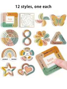 12片感官舒缓贴纸，纹理贴纸，帮助缓解患有注意力缺陷多动障碍或焦虑症儿童的课堂焦虑，适合作为男孩的生日礼物或课堂奖励。 - 彩色 - 查看 6