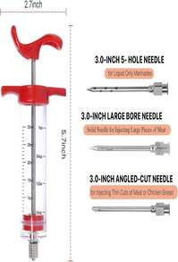 Turkey Injector Syringe - 3 Marinade Injector Needles, Meat Injector Syringe 1OZ, Portable Meat Injector Kit With Black BBQ Brush &Amp; Cleaning Brush For Smoked BBQ Grill, Food Syringe With 5-Hole Needle - ColorA - 查看 3