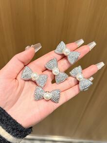 5个女士高端水钻蝴蝶结发夹，甜美优雅蝴蝶结仿珍珠侧刘海发夹，优雅公主爪夹，适合日常佩戴，Y2K仙女风发饰，头饰，发夹，发卡 - 彩色 - 查看 5