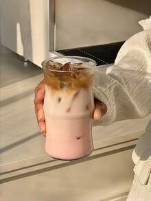 1pc Glass Coffee Cup, Ins Style Cold Drink, Milk Latte Cup, Designed Cup, Coffee Cup, Juice Cup - Clear - View 9